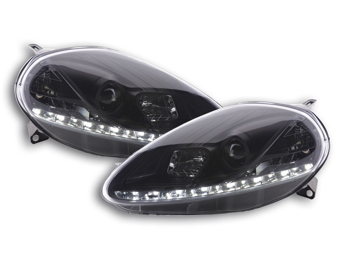 Scheinwerfer Set Daylight LED Tagfahrlicht Fiat Grande Punto 199 schwarz Scheinwerfer Set Daylight LED Tagfahrlicht Fiat Grande Punto 199 schwarz